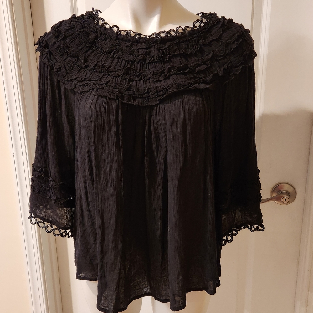 Anthropologie new with tags black blouse 3/4:sleeves, Large